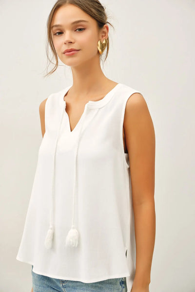 Linen Tie V-Neck Swing Tank