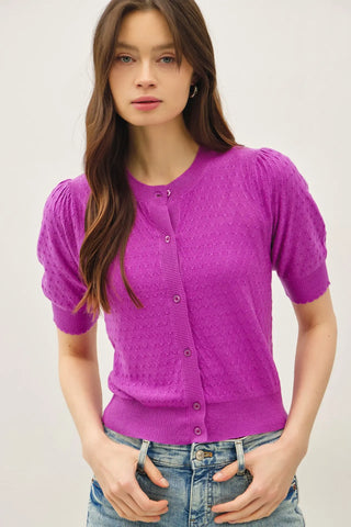 Orchid Pointelle Button Cardigan