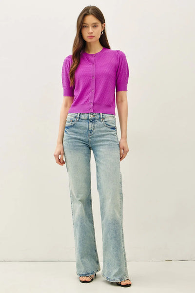 Orchid Pointelle Button Cardigan