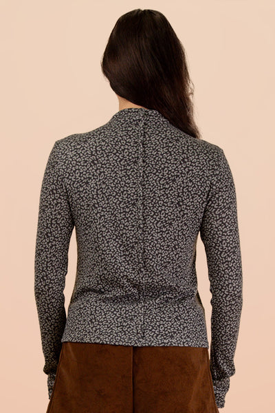 Grey Leopard Mock Neck