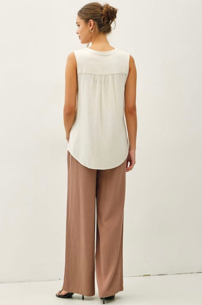Linen Tie V-Neck Swing Tank