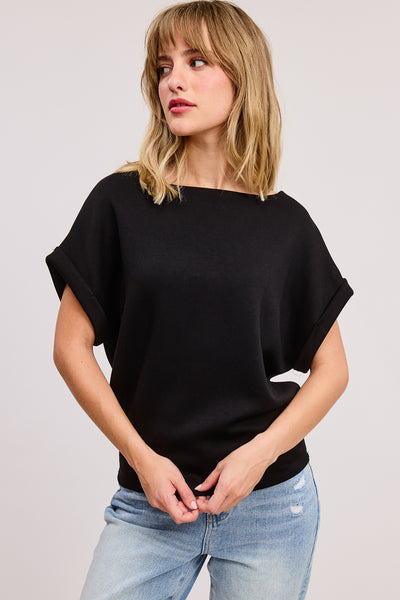 Scuba Dolman Rolled Sleeve Top