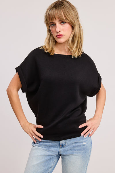 Scuba Dolman Rolled Sleeve Top