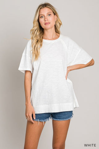 Washed Cotton Slub Trim Top