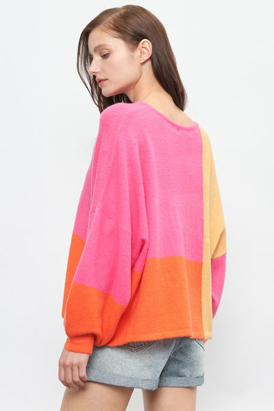 Color Block Balloon Sleeve Sweater