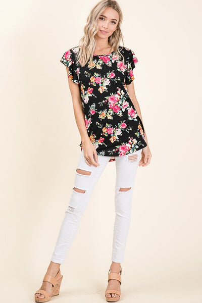 Floral Ruffle Sleeve Top