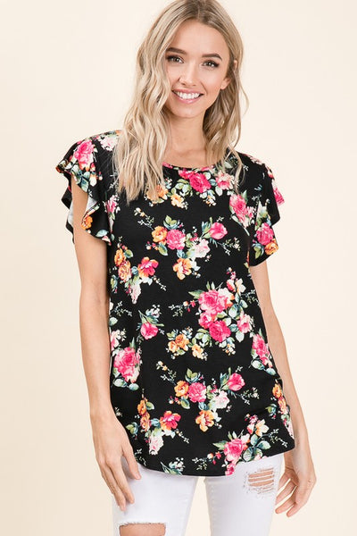 Floral Ruffle Sleeve Top