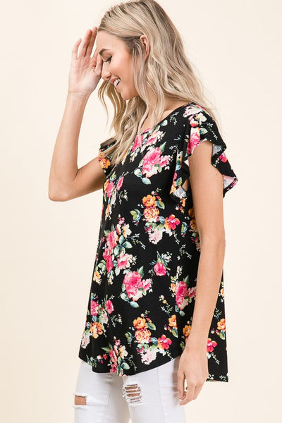 Floral Ruffle Sleeve Top