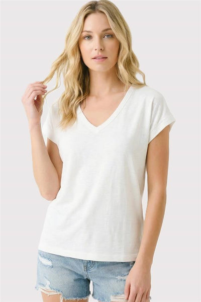 Slub Short Sleeve V-Neck Top