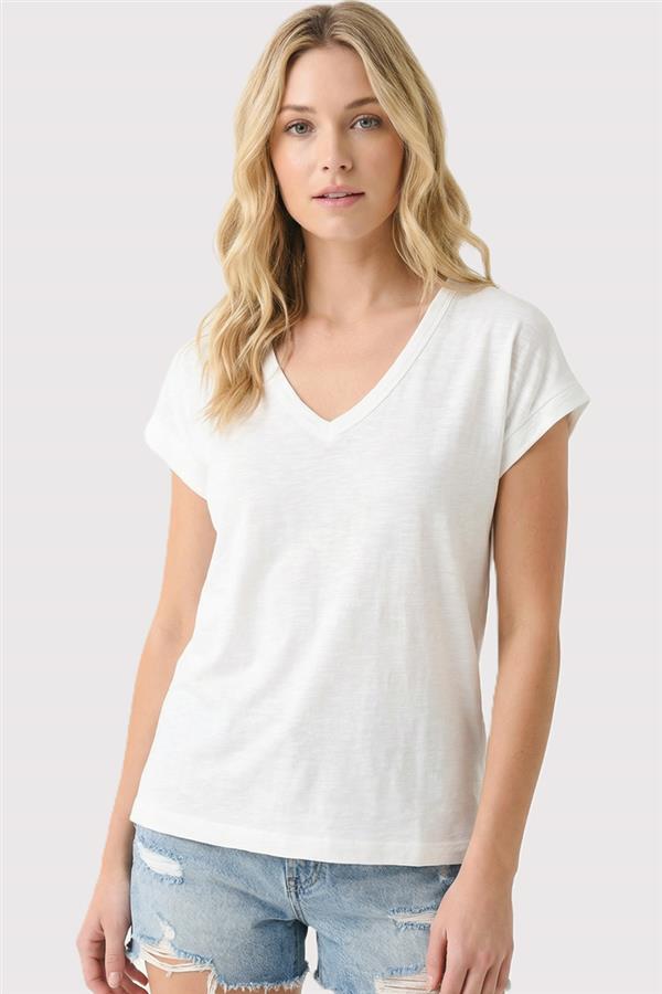 Slub Short Sleeve V-Neck Top