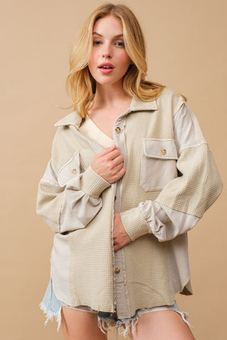 Faded Wash Mix Fabric Shacket