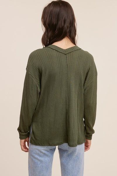 V-Neck Vertical Knit Top