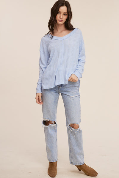 V-Neck Vertical Knit Top