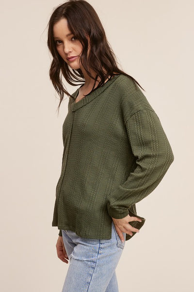 V-Neck Vertical Knit Top