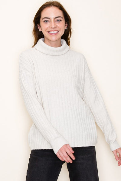 Wide Vertical Ribbed Turtle Neck