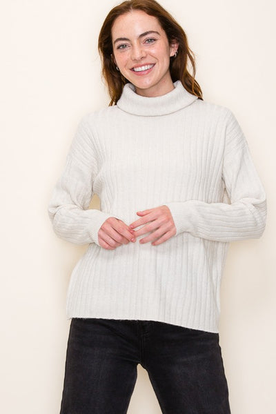 Wide Vertical Ribbed Turtle Neck