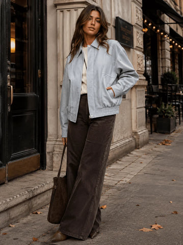 Blue Grey Faux Leather Jacket