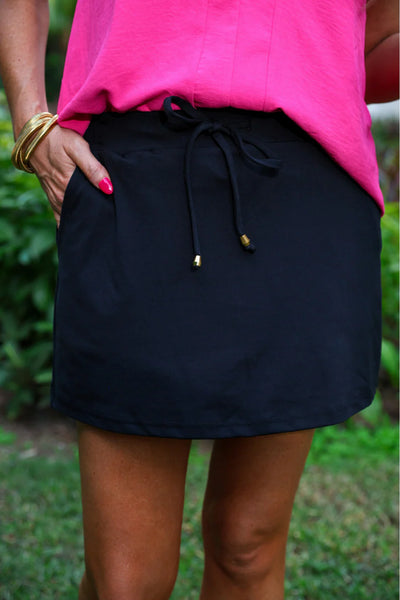Drawstring Pocket Black Skort