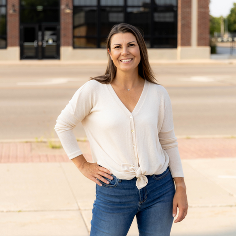 V-Neck Button Down Knit Top