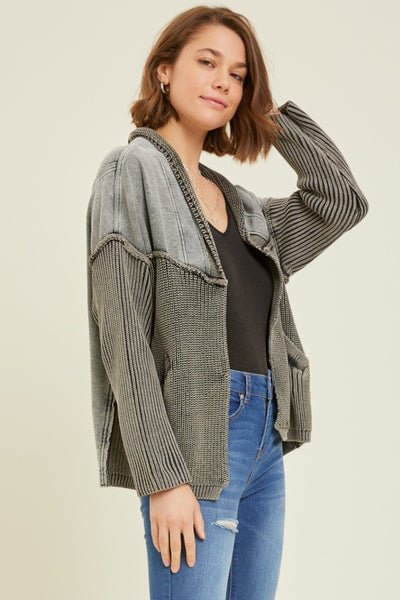 Vintage Washed Cable Knit Cardigan