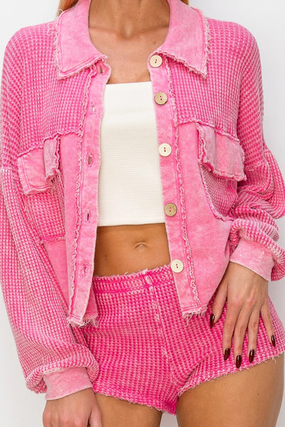 Cropped Waffle Knit Shacket