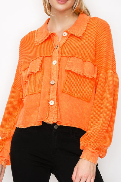 Cropped Waffle Knit Shacket