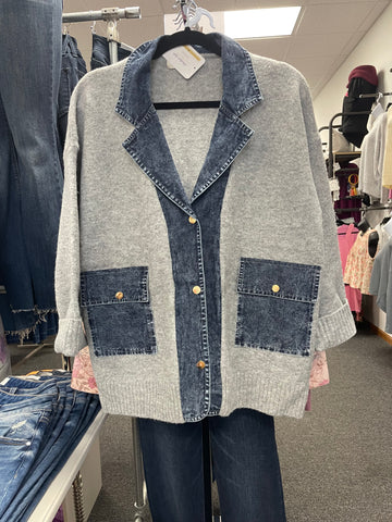 Denim Boyfriend Pocket Cardigan