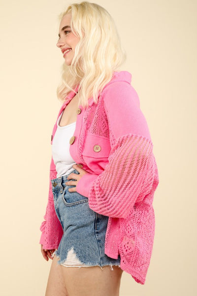 Pink Crochet Lace Shacket