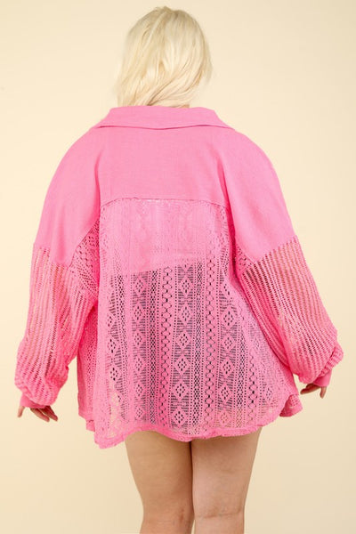 Pink Crochet Lace Shacket