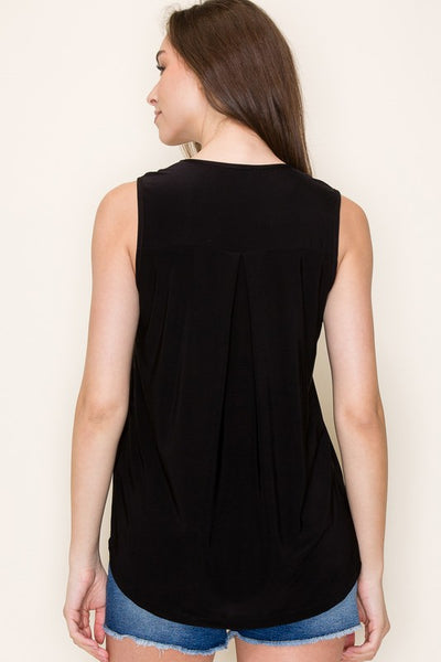 Shiny V-Neck Pleated Tank