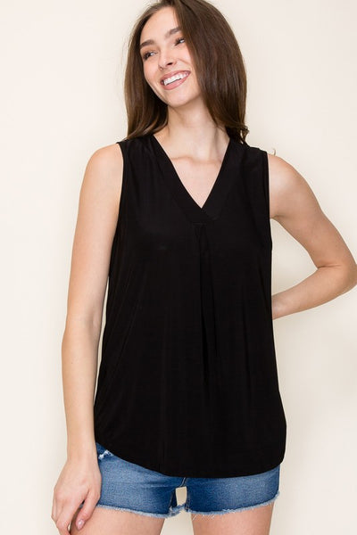 Shiny V-Neck Pleated Tank