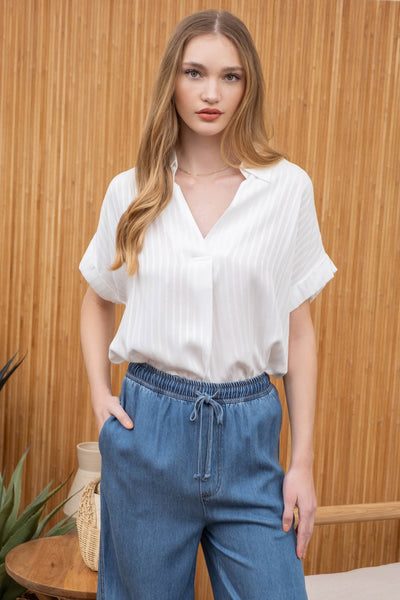 Collared V-Neck Blouse