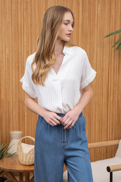 Collared V-Neck Blouse