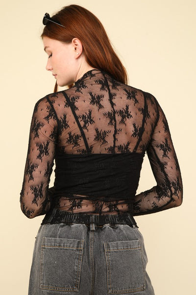 Mock Neck Mesh Lace Top