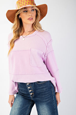 Mineral Wash Mixed Fabric Long Sleeve