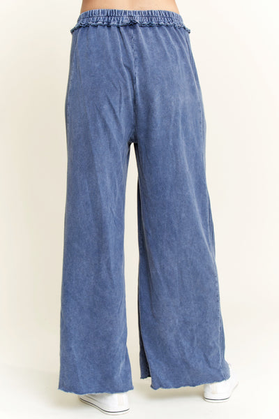 Mineral Wash Detailed Wide Leg Pant