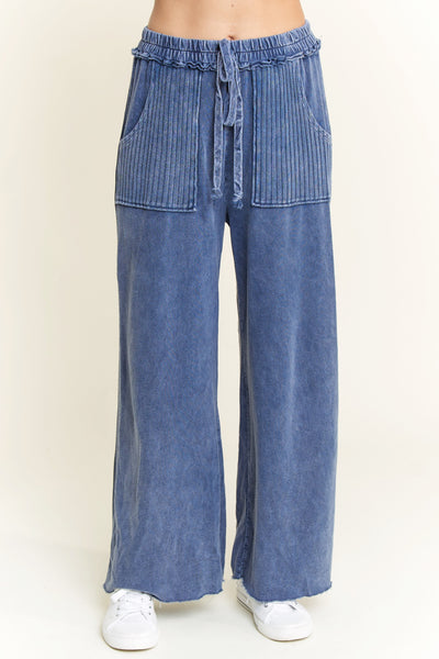 Mineral Wash Detailed Wide Leg Pant