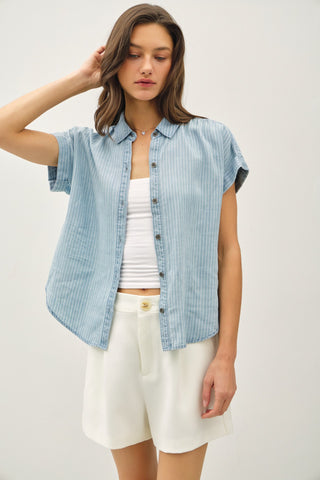 Tencel Striped Button Up Top