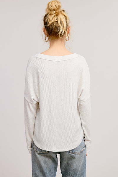 Vertical Ribbed V-Neck Long Sleeve