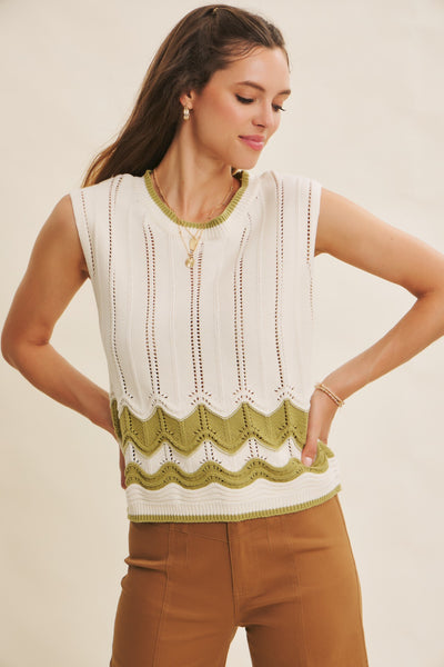 Wave Cable Knit Sweater Tank