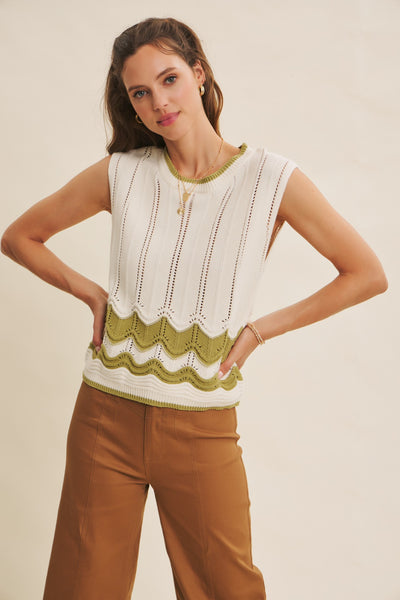 Wave Cable Knit Sweater Tank
