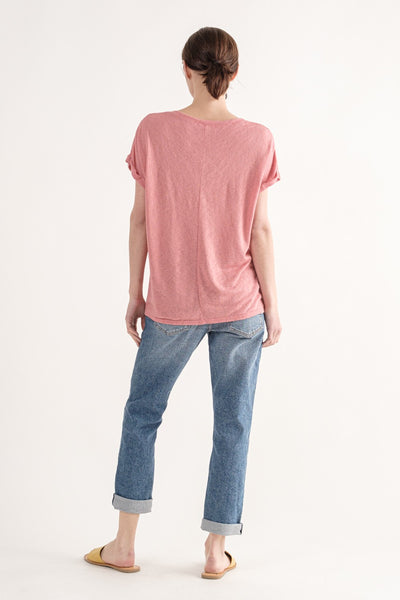 V-Neck Slub Knit Rolled Sleeve