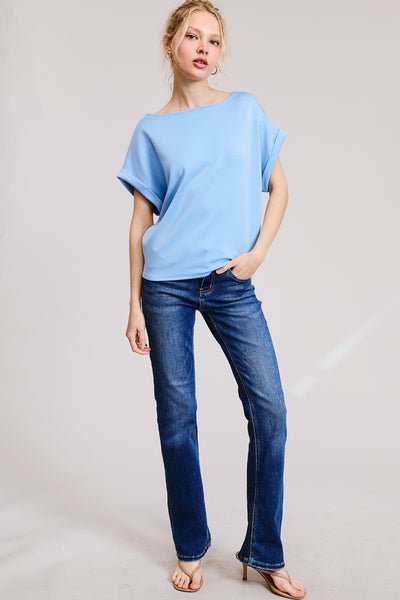 Scuba Dolman Rolled Sleeve Top