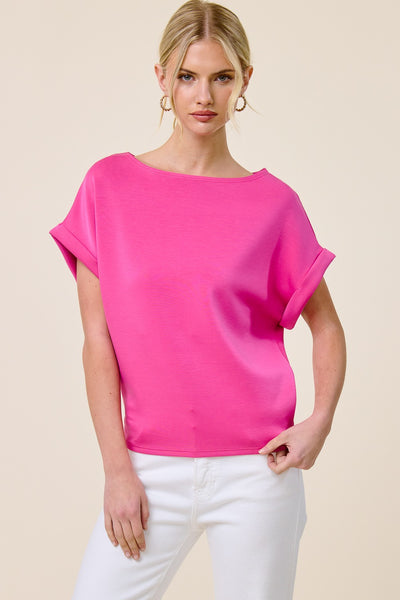 Scuba Dolman Rolled Sleeve Top