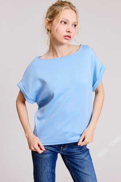 Scuba Dolman Rolled Sleeve Top