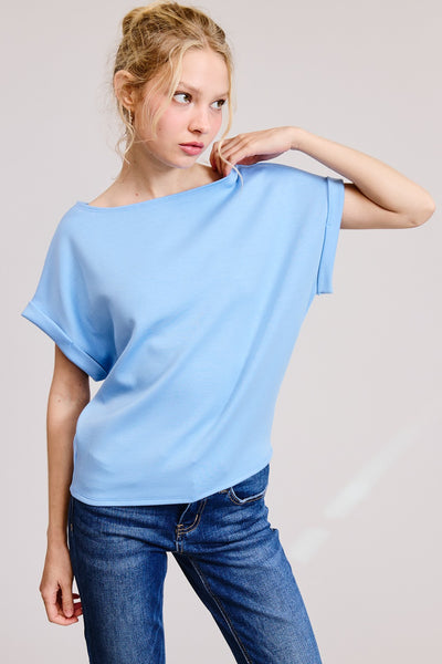 Scuba Dolman Rolled Sleeve Top