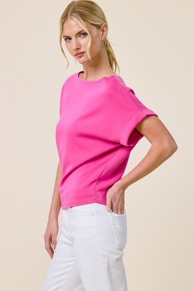 Scuba Dolman Rolled Sleeve Top