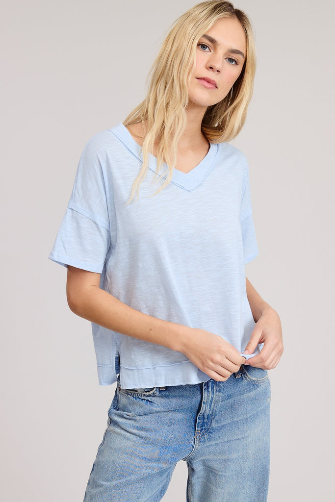 Raw Edge V-Neck Top