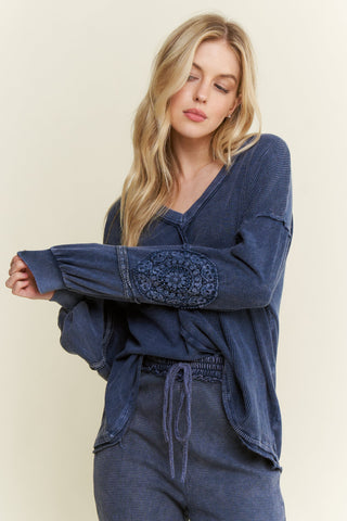 Mineral Wash Doily V-Neck Top