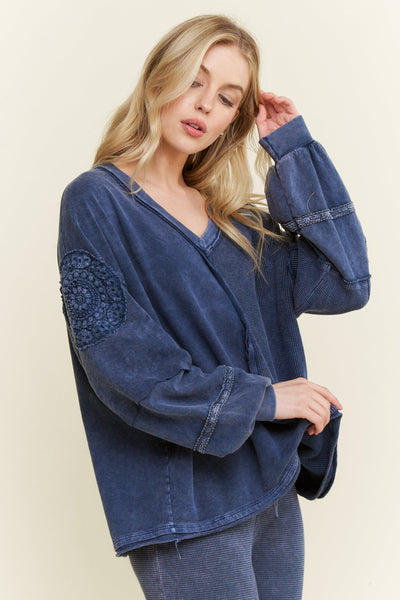 Mineral Wash Doily V-Neck Top